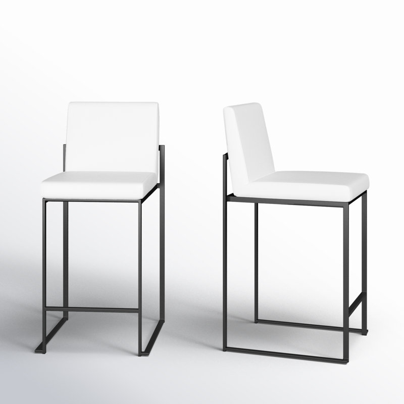 Tabouret de bar et de comptoir à dossier haut Ernestine, Tabouret de comptoir (siège d'une hauteur de 26 p, Simili cuir blanc
