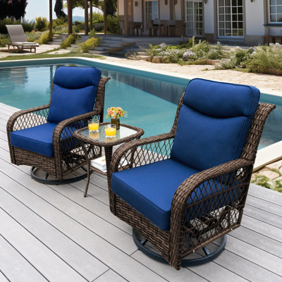 Abinsa 3 Pieces Patio Furniture Conversation Set Outdoor Swivel Rocking Chair Set by Red Barrel Studio