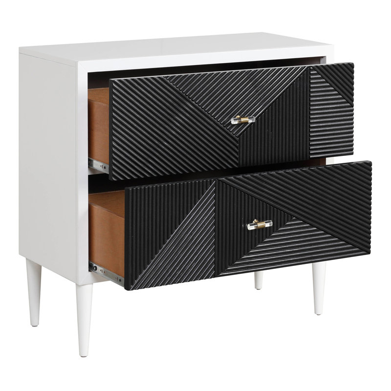 Table de chevet blanche et noire avec 2 tiroirs