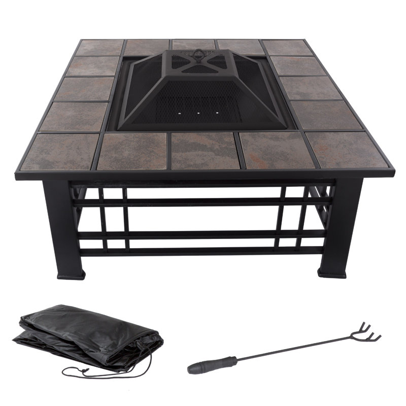 Square Steel Wood Burning Fire Pit Table