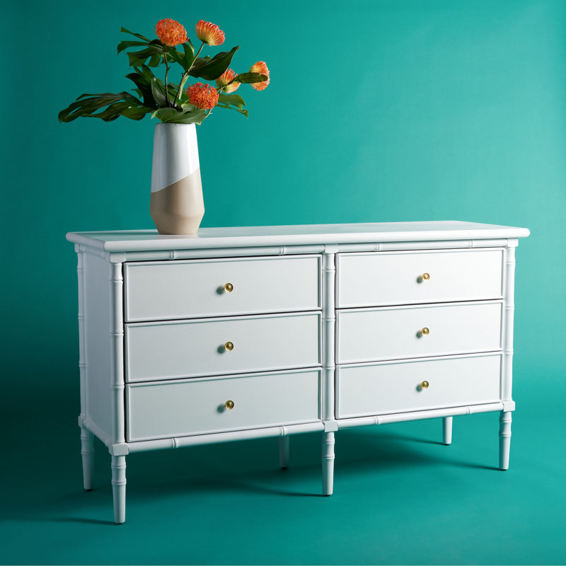  6 Drawer 56" W Double Dresser, Blanc