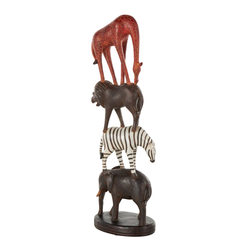 Cole And Grey Polystone Stacked Safari Animals Decorative Sculpture With Round Base
