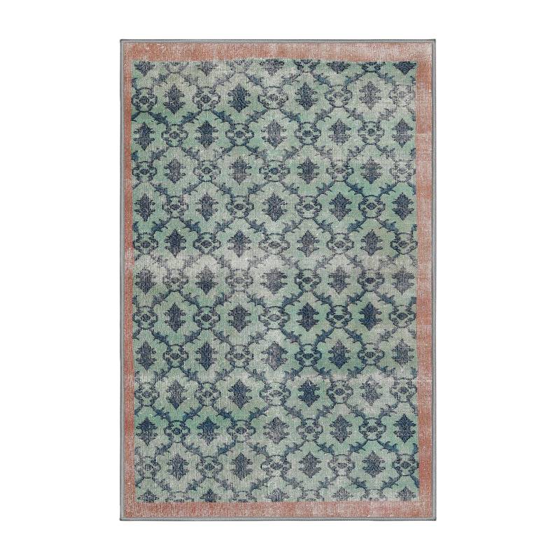 Tapis traditionnel vert / orange, Rectangle 3 pi x 5 pi