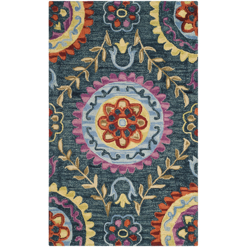 Tomo Hand Hooked Wool And Cotton Floral Rug, Rectangle 4' x 6'