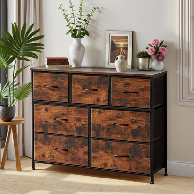 Commode avec 7 tiroirs, grande commode pour la chambre à coucher, grande commode pour le salon