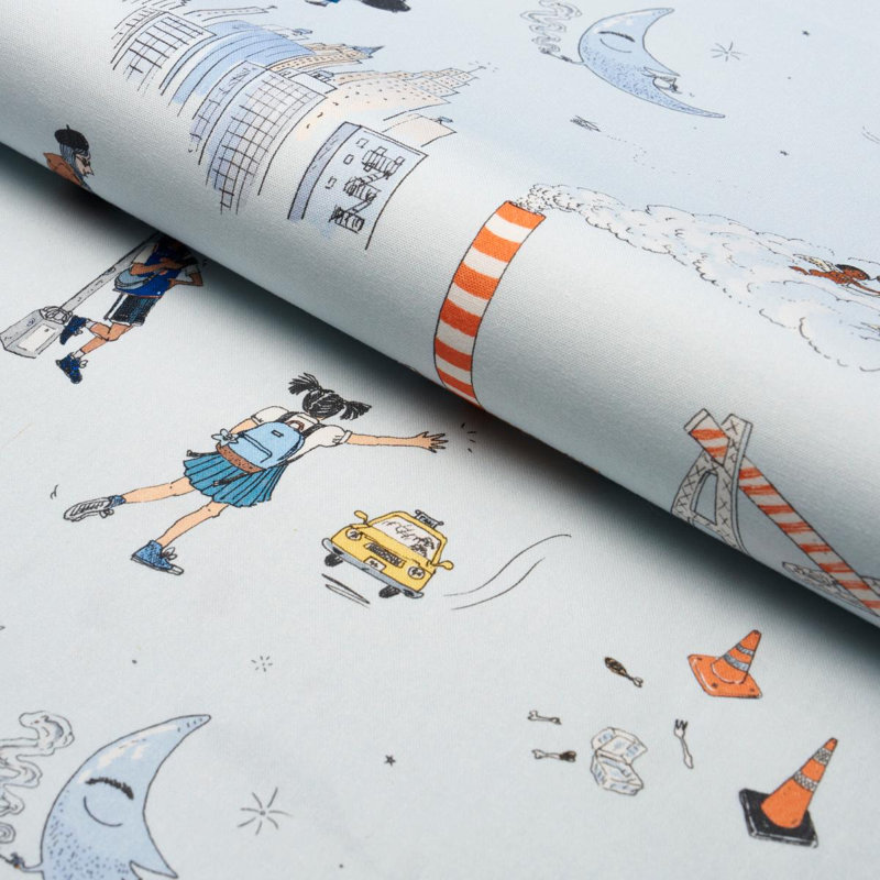 Tissu Schumacher X The New Yorker Joana Avillez's Street Scenes, Bleu