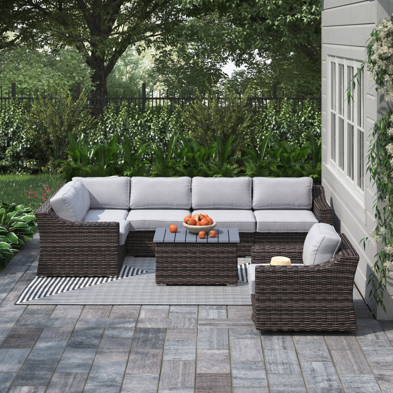 Ensemble de conversation pour 5 personnes avec coussins Menkar Wicker