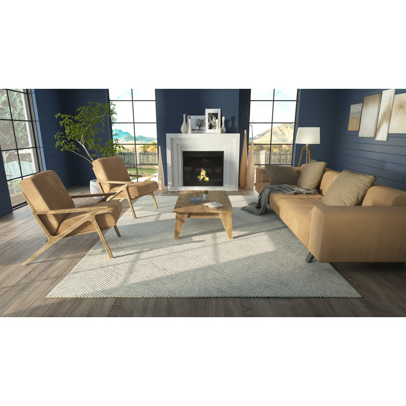 Chevron Handmade Tufted Wool Beige Area Rug, Rectangle 9' x 12'