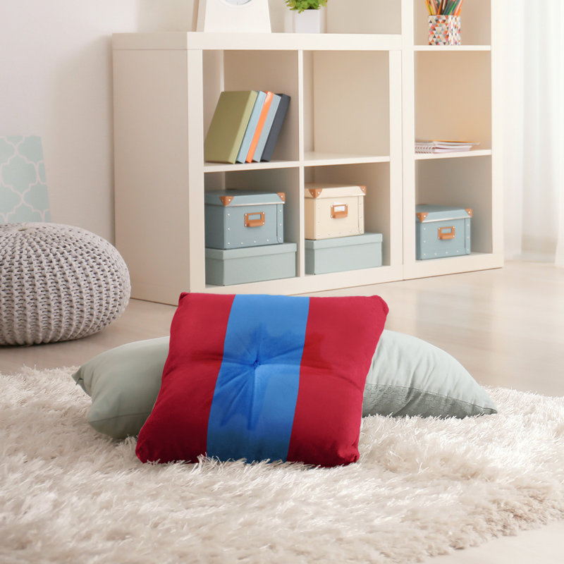  Coussin de sol touffeté, 26 po x 26 po, Rouge / Bleu