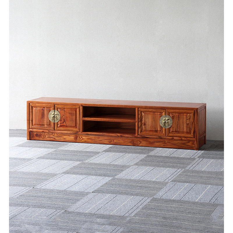 Meuble télé Traditional en bois massif avec armoires de rangement en laiton
