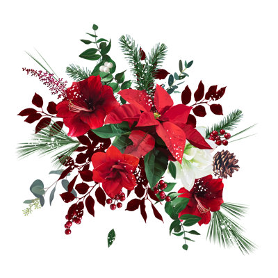 Bouquet de vecteurs de joyeux Noël floral. «Red and White Amaryllis, Poinsettia» par Lavendertime - photographie sur toile tendue