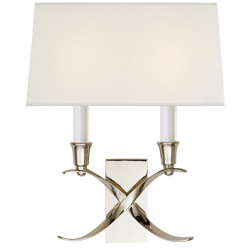 Chapman & Myers Cross Bouillotte Small Sconce, Polished Nickel, Fabric