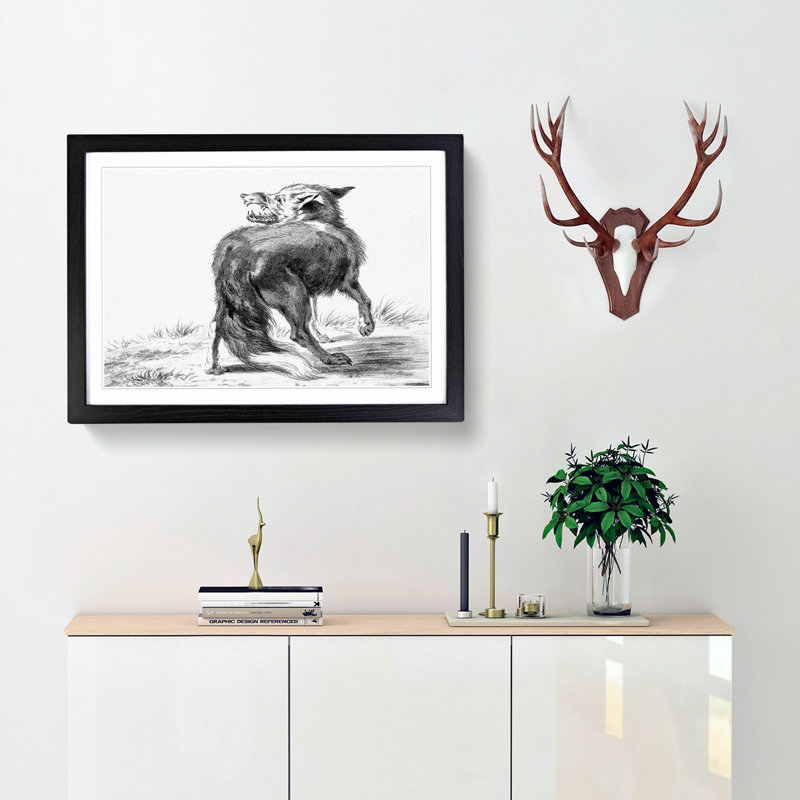 Sketch of a Fox by Jean Bernard - Picture Frame Drawing Print, 48cm H x 65cm W x 2cm D, Black Framed