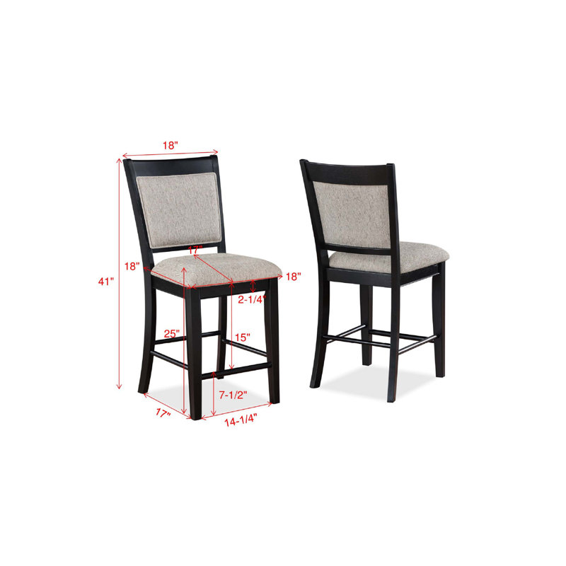 Tabouret de bar 2 pièces Farmhouse Style, Siège blanc / cadre noir, Tabouret de comptoir (siège d'une hauteur de 25 p
