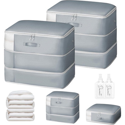Compression Storage Bags For Comforter, Blanket, Pillow & Bedding - Large Capacity Space Saving Organizer With Self Compression, Durable, Clear Window & Dual Handles - 2 Pack