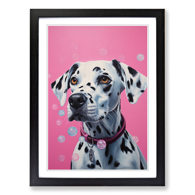 Dalmation Bubble Gum - Single Picture Frame Print on Wood, 64cm H x 46cm W x 2cm D, Black