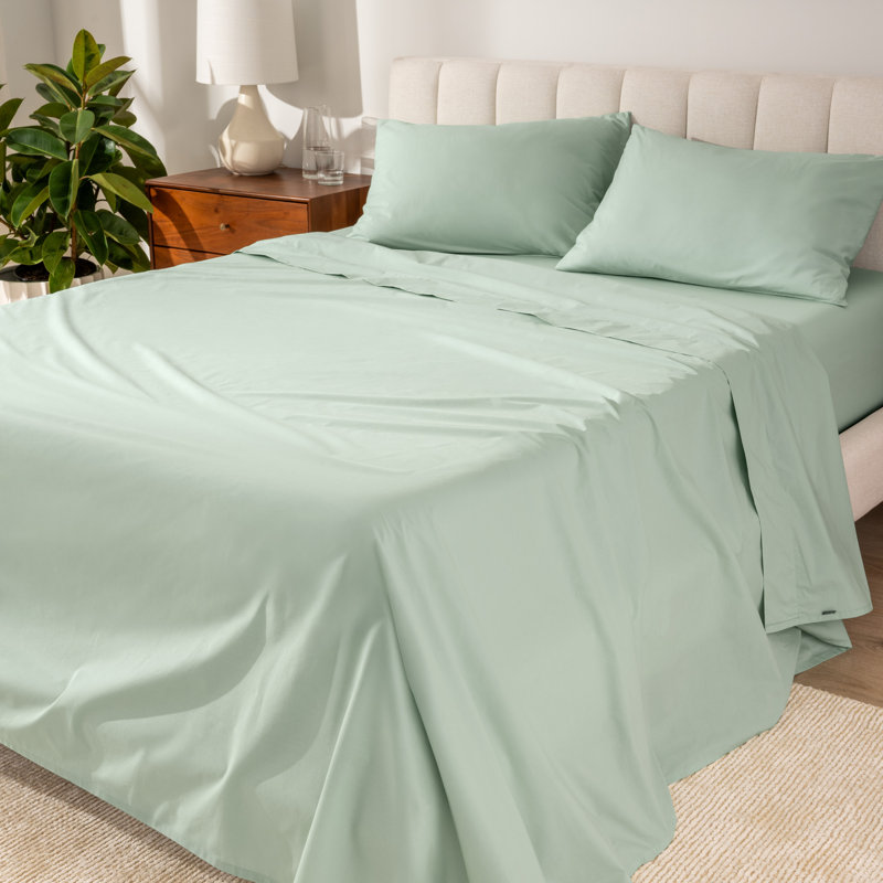 Ensemble de draps 100% coton percale, Saule, Ensemble de draps double / double avec 2 taies d'o