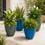 Ensemble de 4 pots à fleurs ronds effilés en résine synthétique moderne avec soucoupes et écrans de drainage, bleu foncé et vert foncé-2005305757-2020441380-2020441386