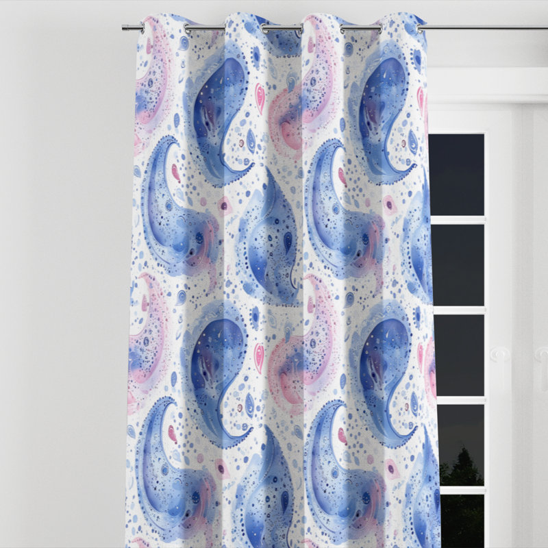 Panneaux de rideaux Boho - Rideau délicat à motif œillets délicats à motif cachemire bleu et rose Boho - 1 panneau