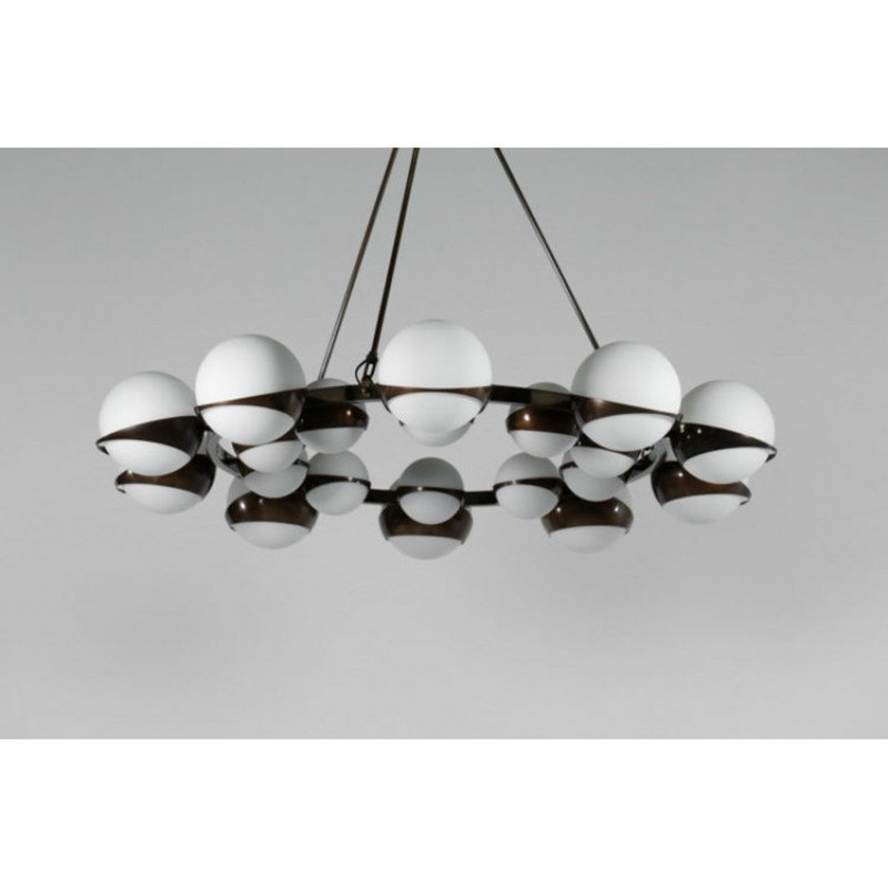 Lustre à ampoule italienne Mina, Bronze brossé, Fumée, 53" Diameter x 37" Height