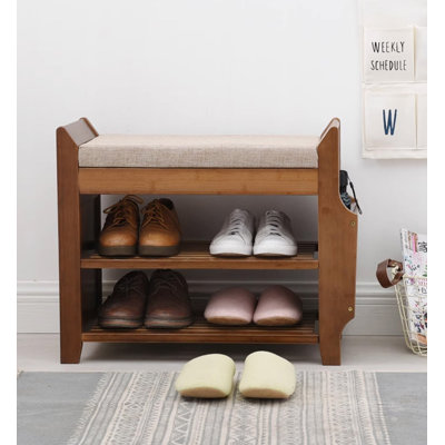Range-chaussures en bambou avec tiroirs et tablettes