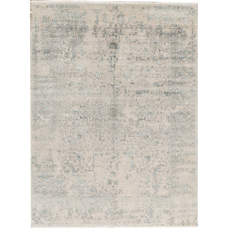 Hand-Knotted High-Quality Silver and Aqua Area Rug
