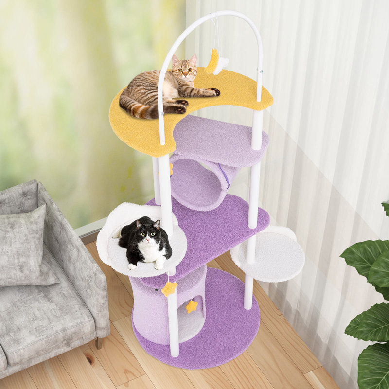 Multi-level Cute Cat Tree 158CM Large Cat Tower w/ Metal Frame