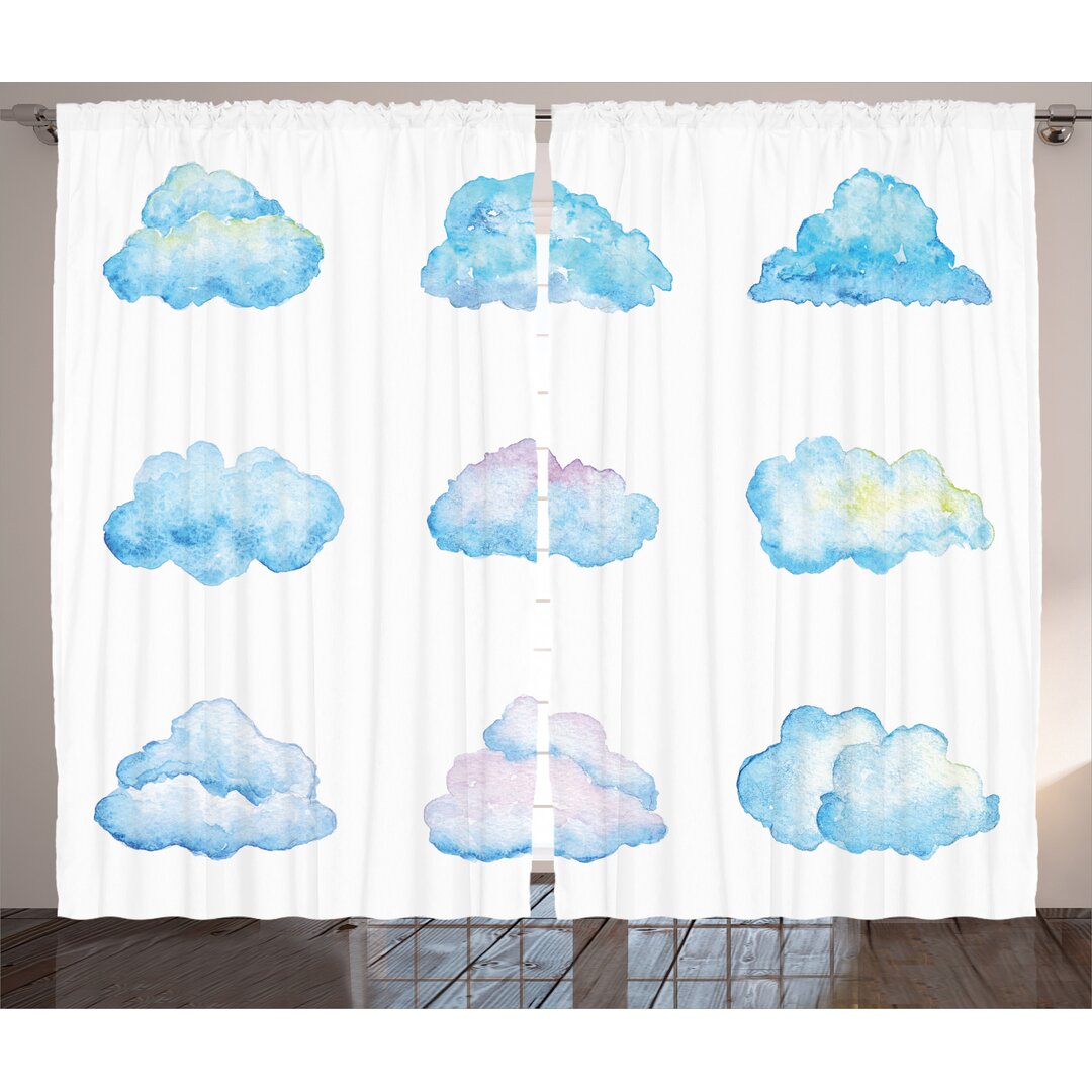 Rustikaler Vorhang, Cartoon Fluffy Clouds, Kids, Blau Weiss