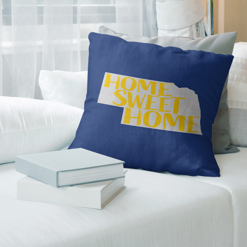 Housse de coussin pour la maison, 26 po x 26 po, Nebraska, Marine / jaune / rose
