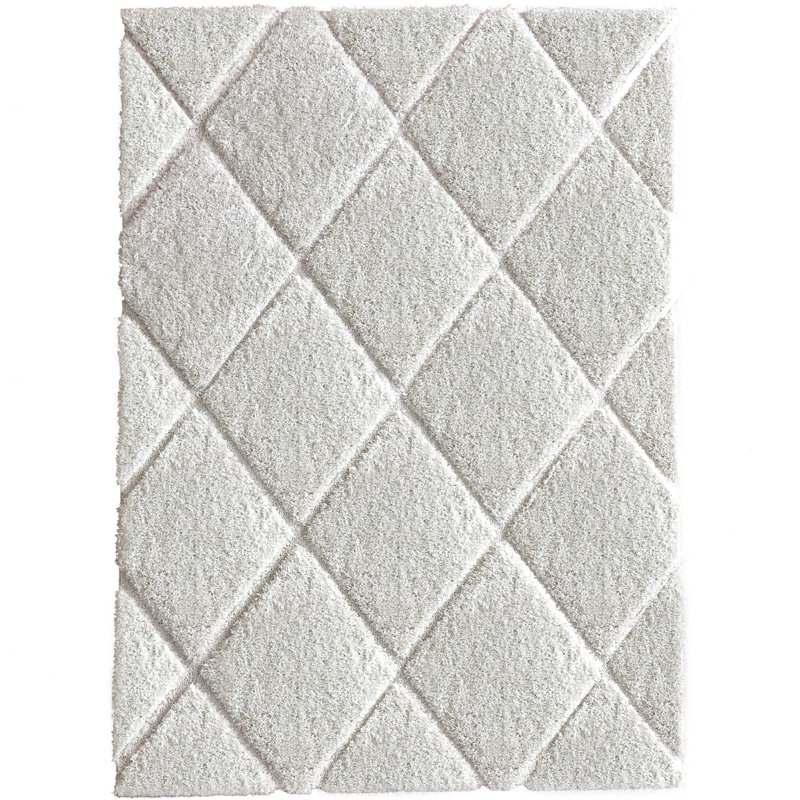 Tapis géométrique blanc, Rectangle 6 pi 7 po x 9 pi 6 po
