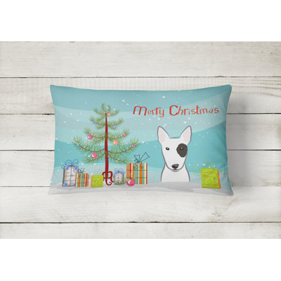  Christmas Tree and Bull Terrier Fabric Indoor/Outdoor Throw Pillow