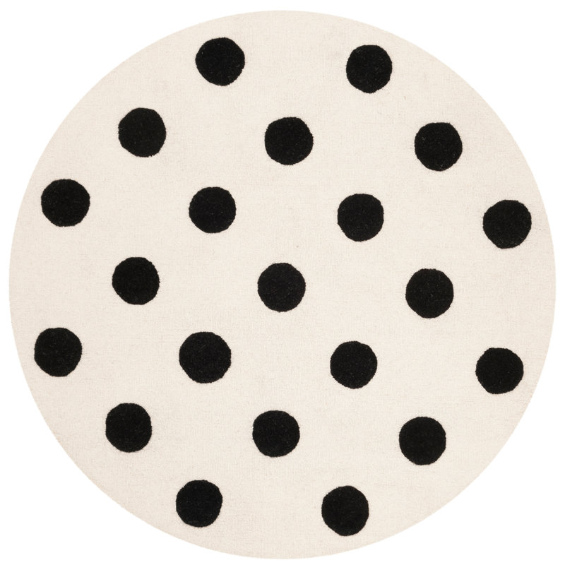 Tapis en laine touffeté à la main Krystyna, Rond 5 pi, Gris / ivoire