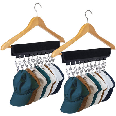 Porte-chapeaux pour casquettes de baseball Porte-organisateur de chapeaux pour présentation de garde-robe et de garde-robe, paquet de 2 pinces de rangement pour 10 chapeaux