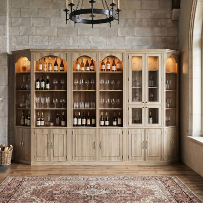 Large Wine Cabinet, 20 Open Shelves + 7 Storage Cabinets, LED Top Light