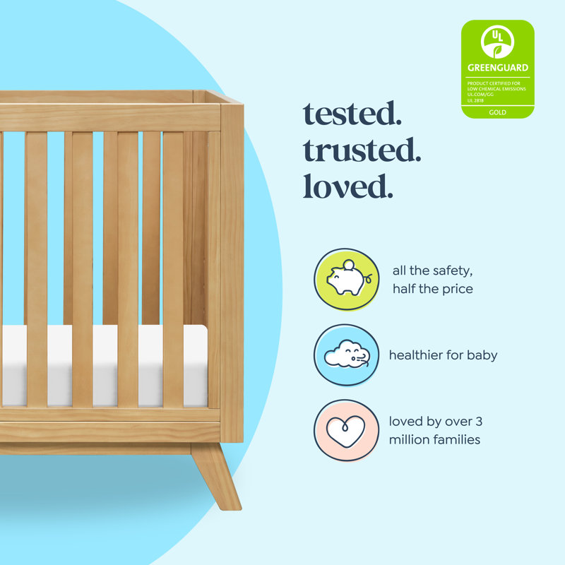Honey Wood Mid-Century Modern Convertible Mini Crib