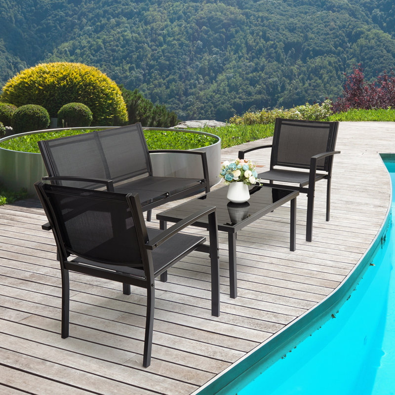 Dera 4 - Person Patio Dining Set Rectangular Table, Black