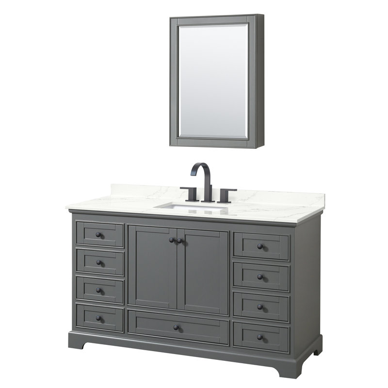 Ensemble de meuble-lavabo simple 60 po Deborah, Quartz Giotto, Noir mat, Blanc