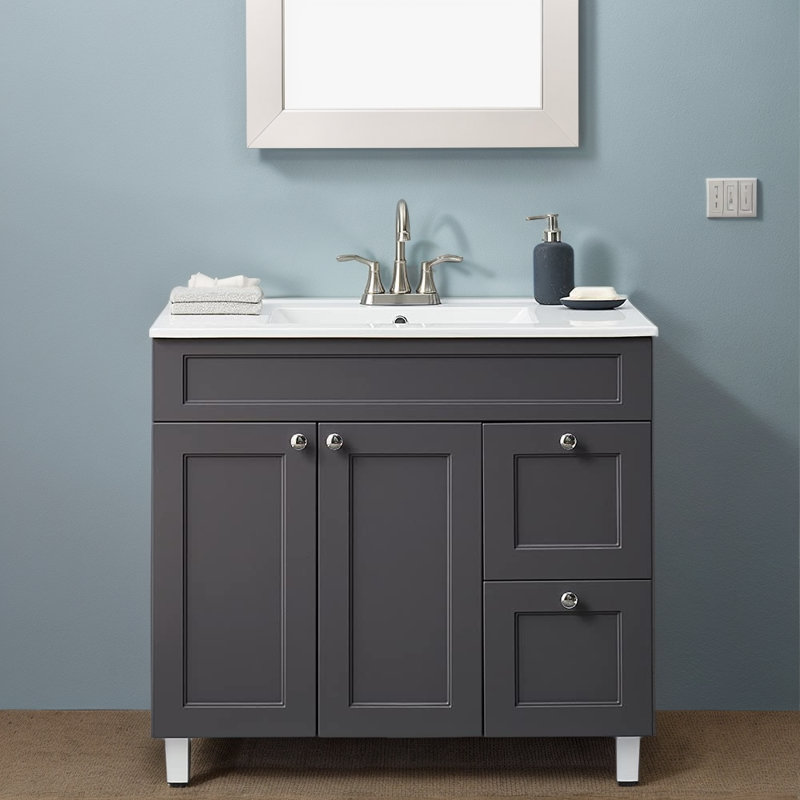 Meuble-lavabo simple 36 po gris avec plateau en céramique