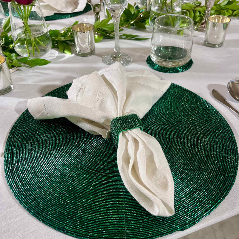 Napperon en verre perlé vert, ensemble de 4, Vert olive deux tons