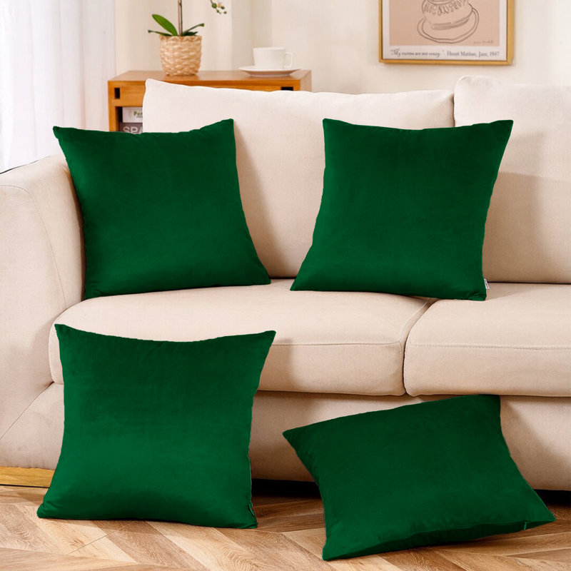 Plain Velvet Cushion Cover-(Pack of 4), Embrald