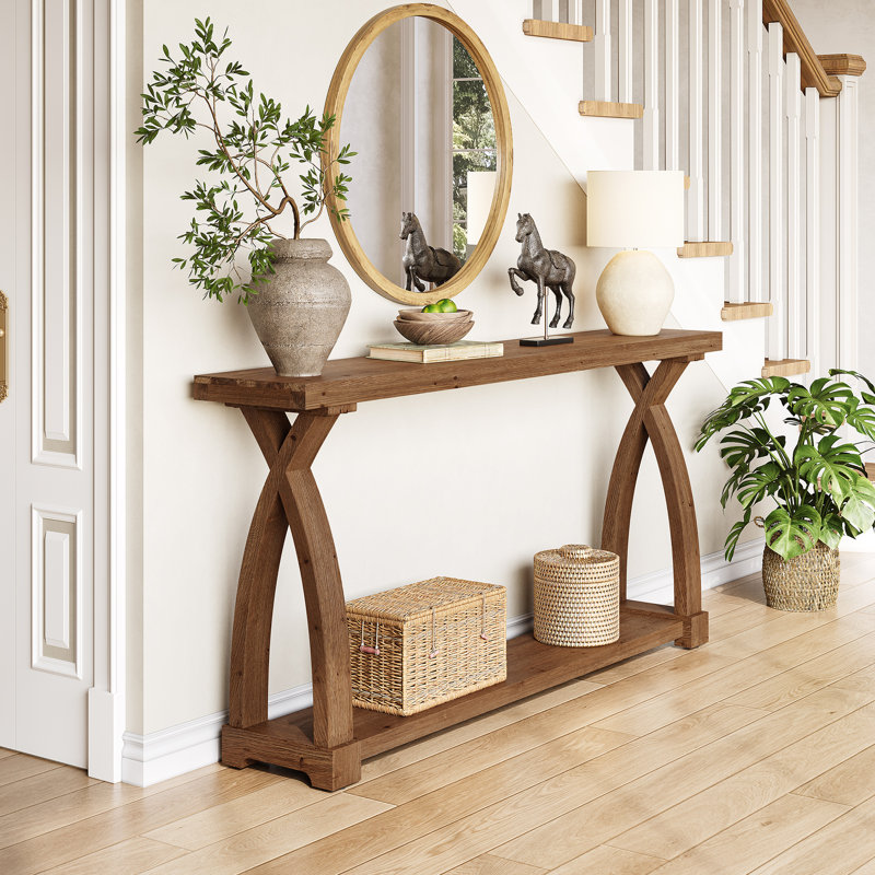 63” Solid Wood Console Table, 63", Coffee Brown