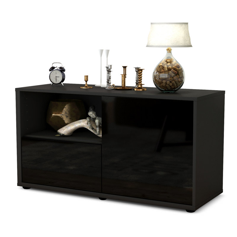 Jordy 92cm W 1 - Drawer Chest of Drawers, High-gloss Black / Matte Anthracite