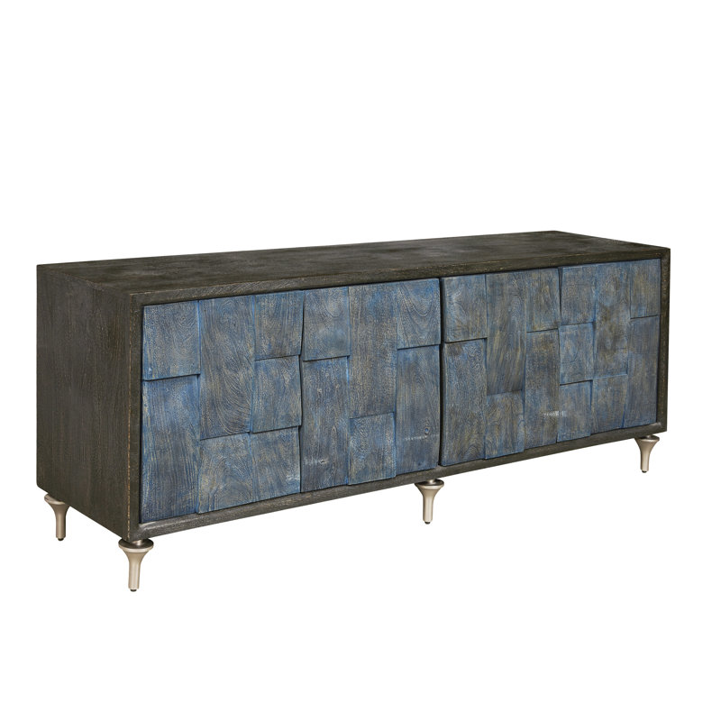 Black and Ocean Blue 4-Door Mango Veneer Entertainment Console