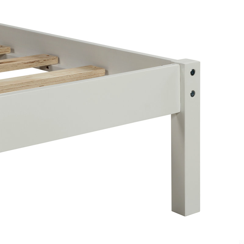 Base de lit plateforme avec tête de lit, support à lattes de bois, aucun sommier requis, simple, Lit simple, Blanc