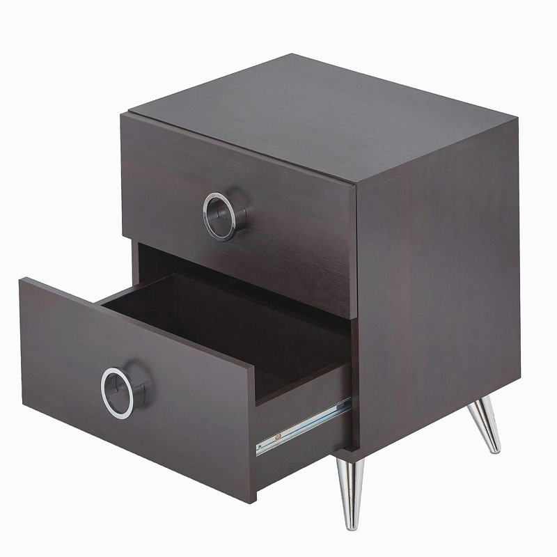 Coffee brown double drawer rectangular side table
