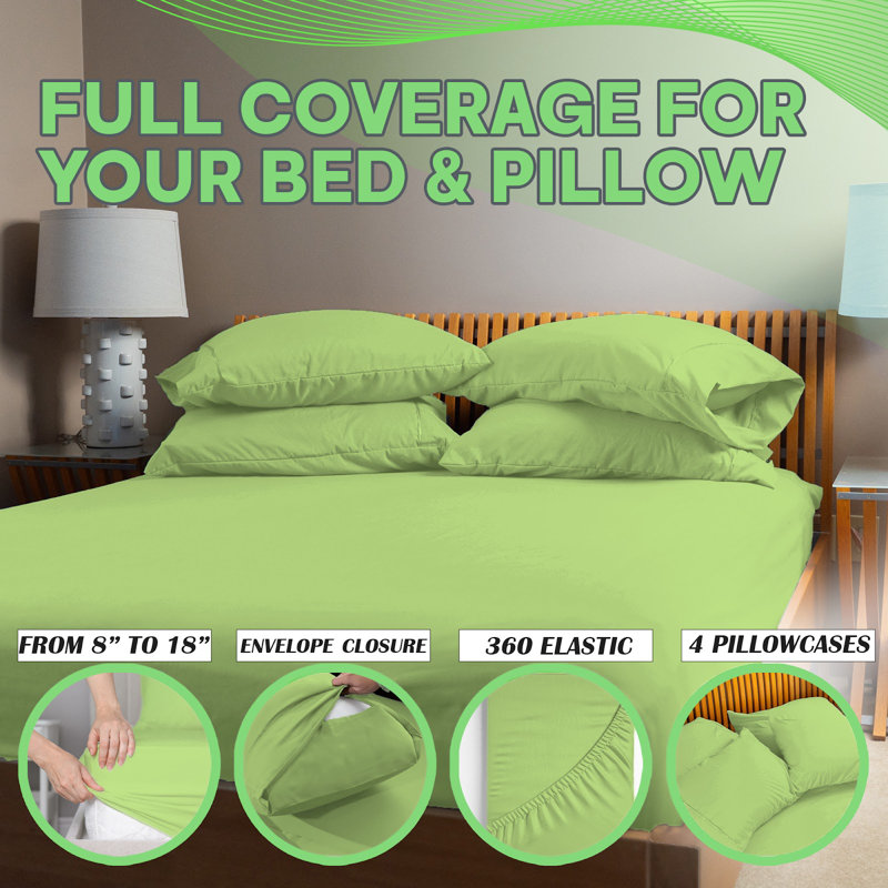 Premium Rayon From Bamboo Blend Sheet Set With Deep Pockets, Cooling and Breathable, Queen Sheet Set with 4 Pillowcases, Lime