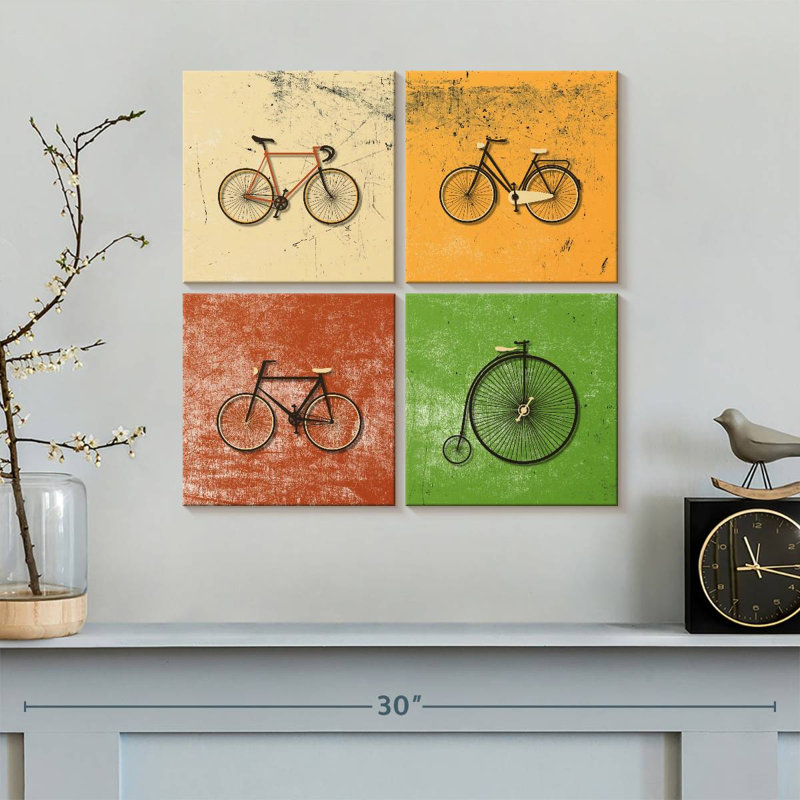 " Bicycle Evolution " by Ivan S 4 - Pieces, 18" H x 18" W x 1" D