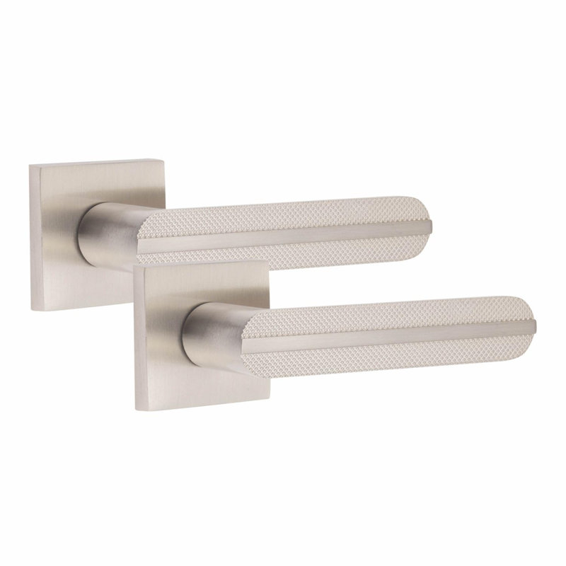 Modern Lima Design Premium Bathroom Door Handles on Square Rose with Dead Bolt, Latch, Ball Hinges and Thumbturn