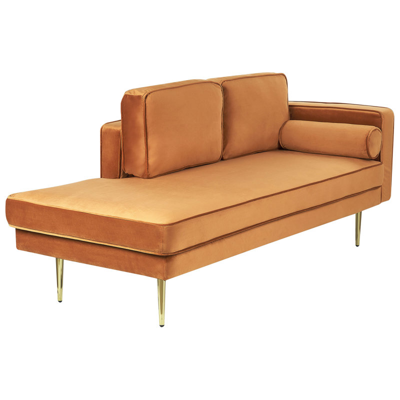 Dan Velvet Chaise Lounge, Right Hand Facing, Orange