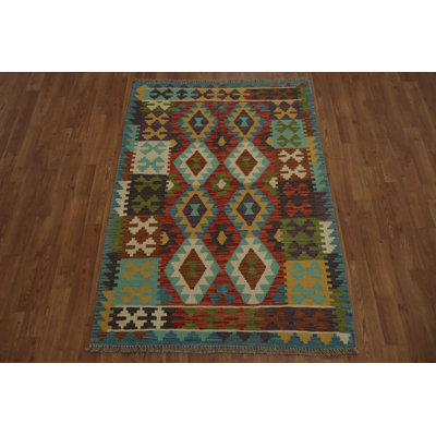 Tapis dynamique multicolore kilim 3 x 5 avec motifs hypnotisants